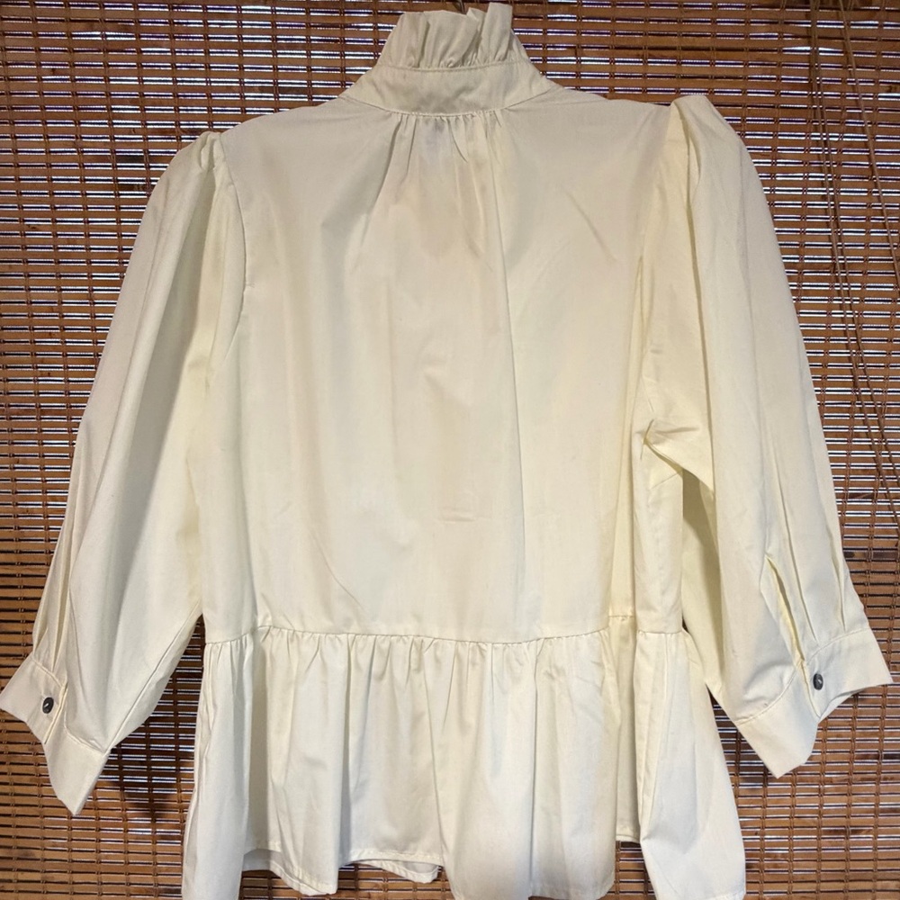 Women's Cream Ruffle Front Button-Up Top - Picture 3 of 8